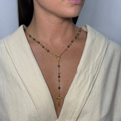 Collana rosario sfere martellate bicolor oro