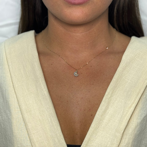 Collana catenina con luna zircone e oro