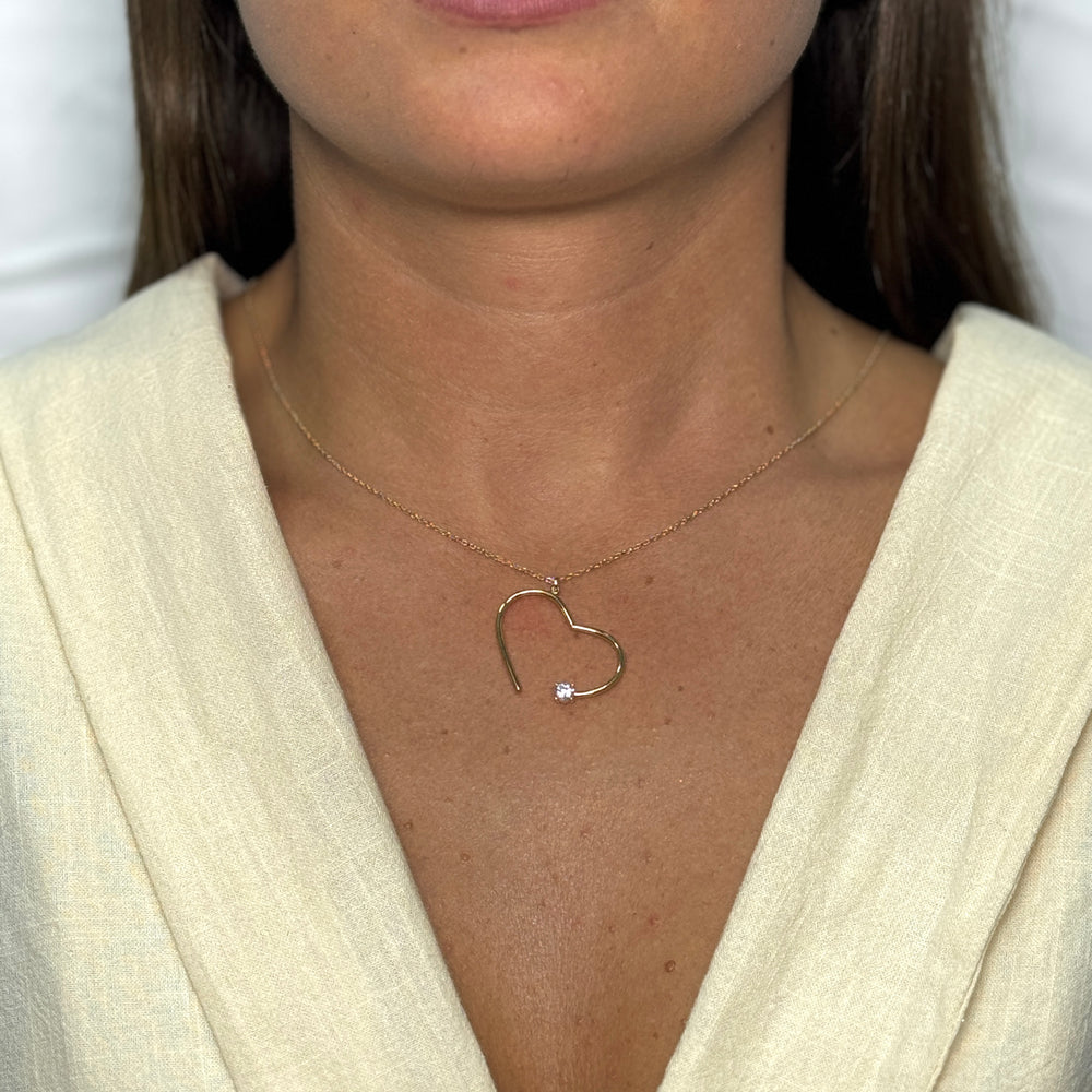 Collana rollò con cuore zirconi e oro