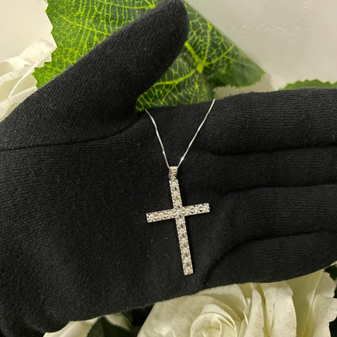 Collana forzatina con croce sfaccettata oro e diamanti