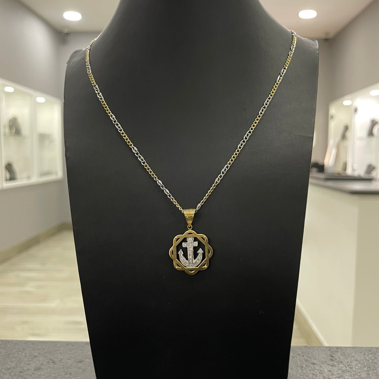 Collana piastrina duo con ancora in riquadri oro